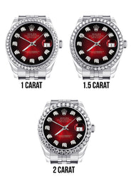 Diamond Rolex Watch | 68274 | Diamond Bezel | 31MM | Red Black Diamond Dial | Jubilee Band