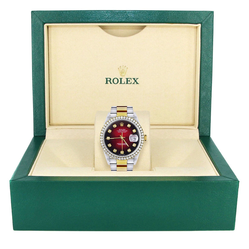 Gold Rolex Datejust Watch 16233 for Men | 36Mm | Red Dial | Oyster Band