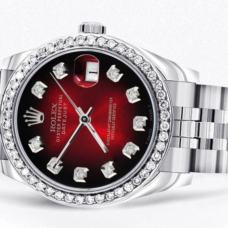 Diamond Rolex Watch | 68274 | Diamond Bezel | 31MM | Red Black Diamond Dial | Jubilee Band