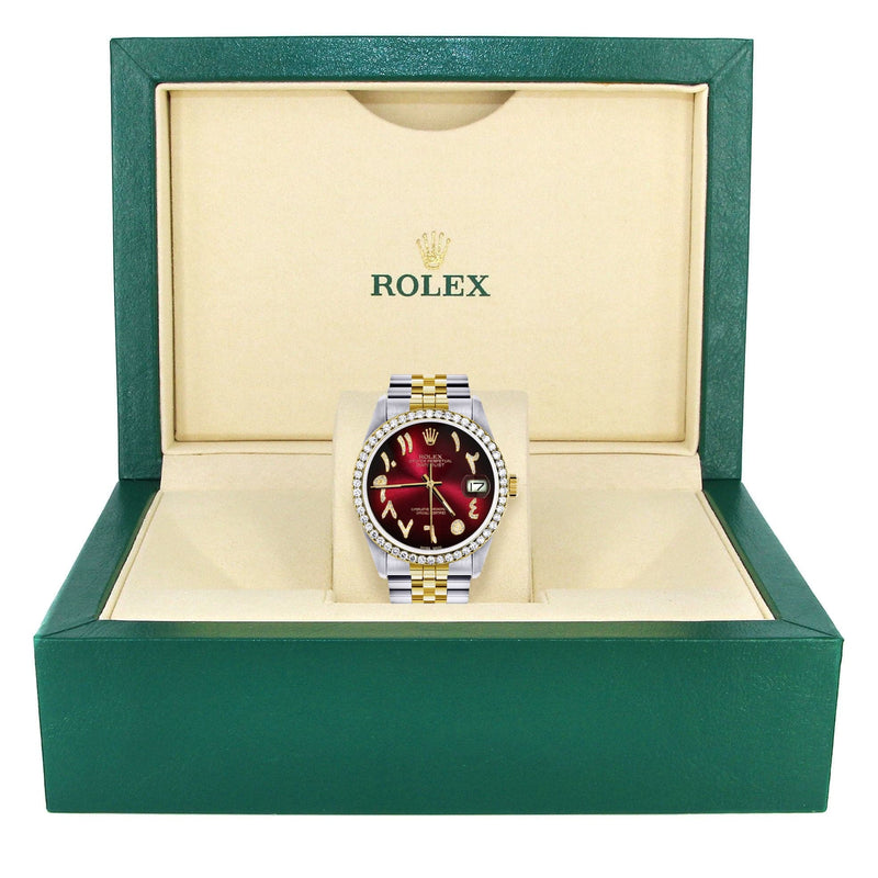Gold & Steel Rolex Datejust Watch 16233 for Men  | 36Mm | Red Black Arabic Diamond Dial | Jubilee Band