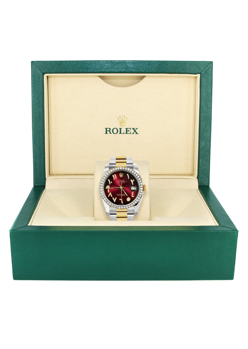 116233 | Gold & Steel Rolex Datejust Watch | 36Mm | Red Black Arabic Diamond Dial | Oyster Band