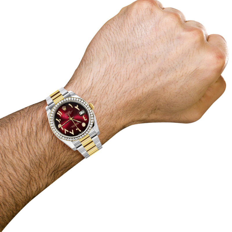 116233 | Gold & Steel Rolex Datejust Watch | 36Mm | Red Black Arabic Diamond Dial | Oyster Band