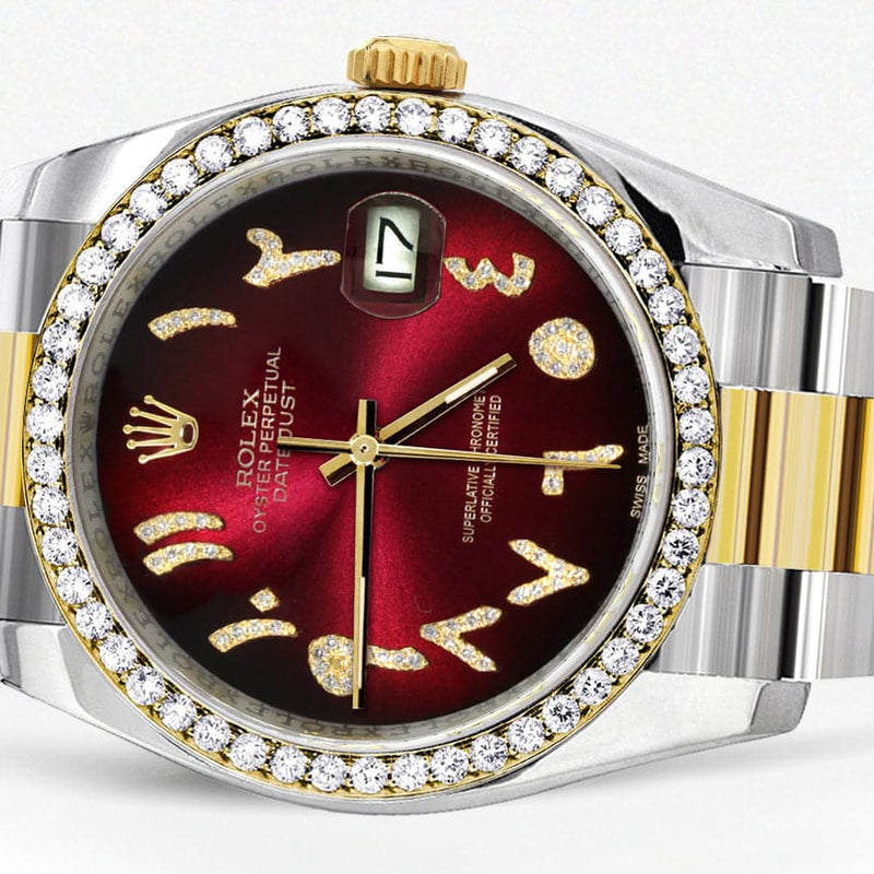 116233 | Gold & Steel Rolex Datejust Watch | 36Mm | Red Black Arabic Diamond Dial | Oyster Band