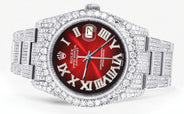 Iced Out Rolex Datejust 36 MM | Stainless Steel | 16.5 Carats of Diamonds | Red Black Roman Diamond Dial | Oyster Band | Model 116200