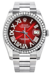 116200 | Rolex Datejust Watch | 36Mm | Red Black Roman Dial | Oyster Band