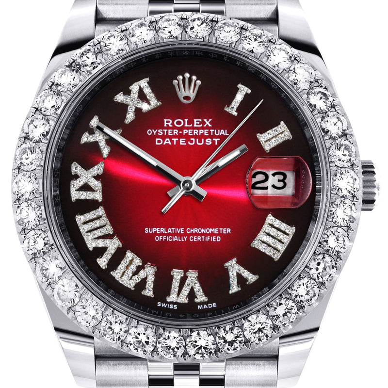 Rolex Datejust 41 Watch | 41 MM | Custom Red Black Roman Diamond Dial | Jubilee Band