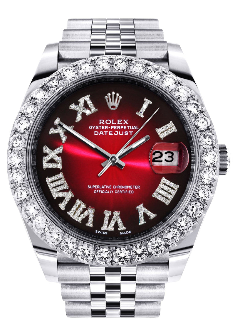 Rolex Datejust 41 Watch | 41 MM | Custom Red Black Roman Diamond Dial | Jubilee Band