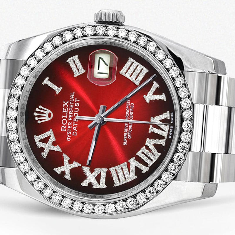 116200 | Rolex Datejust Watch | 36Mm | Red Black Roman Dial | Oyster Band