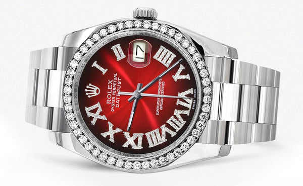 116200 | Rolex Datejust Watch | 36Mm | Red Black Roman Dial | Oyster Band