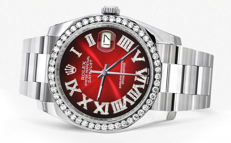 116200 | Rolex Datejust Watch | 36Mm | Red Black Roman Dial | Oyster Band