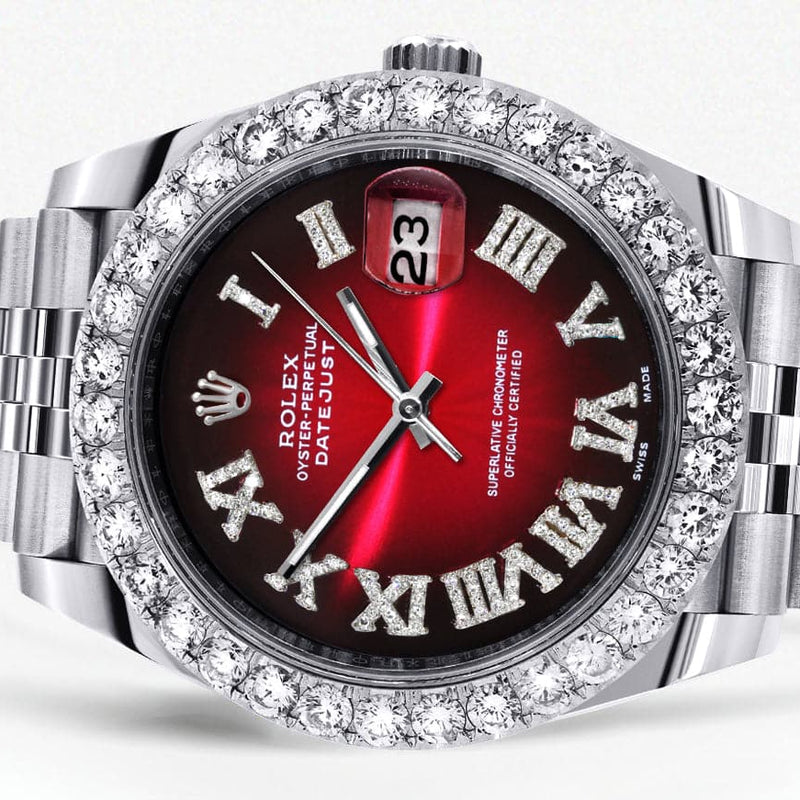 Rolex Datejust 41 Watch | 41 MM | Custom Red Black Roman Diamond Dial | Jubilee Band