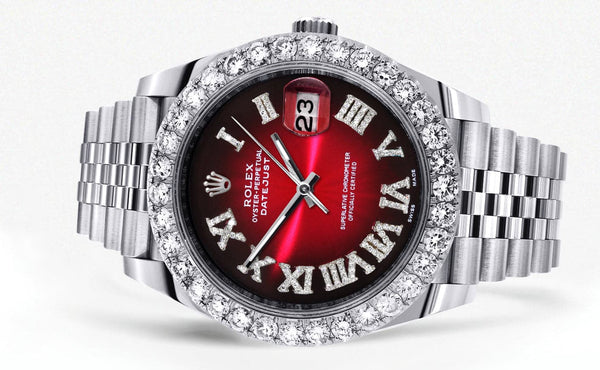 Rolex Datejust 41 Watch | 41 MM | Custom Red Black Roman Diamond Dial | Jubilee Band