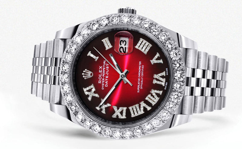 Rolex Datejust 41 Watch | 41 MM | Custom Red Black Roman Diamond Dial | Jubilee Band