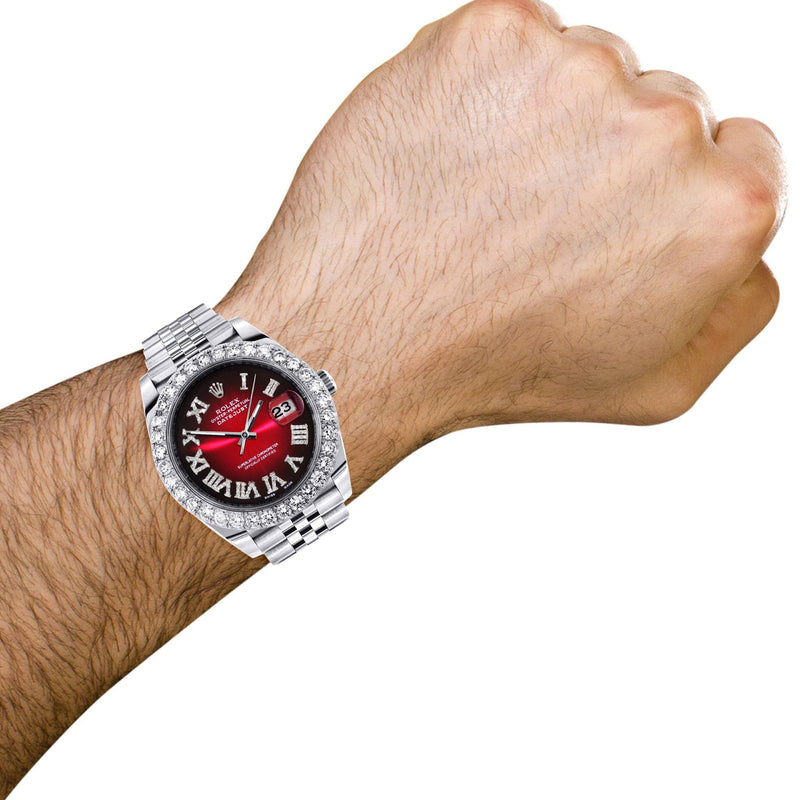 Rolex Datejust 41 Watch | 41 MM | Custom Red Black Roman Diamond Dial | Jubilee Band