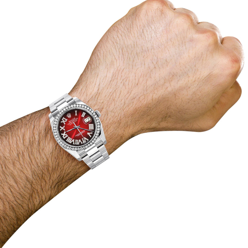 116200 | Rolex Datejust Watch | 36Mm | Red Black Roman Dial | Oyster Band