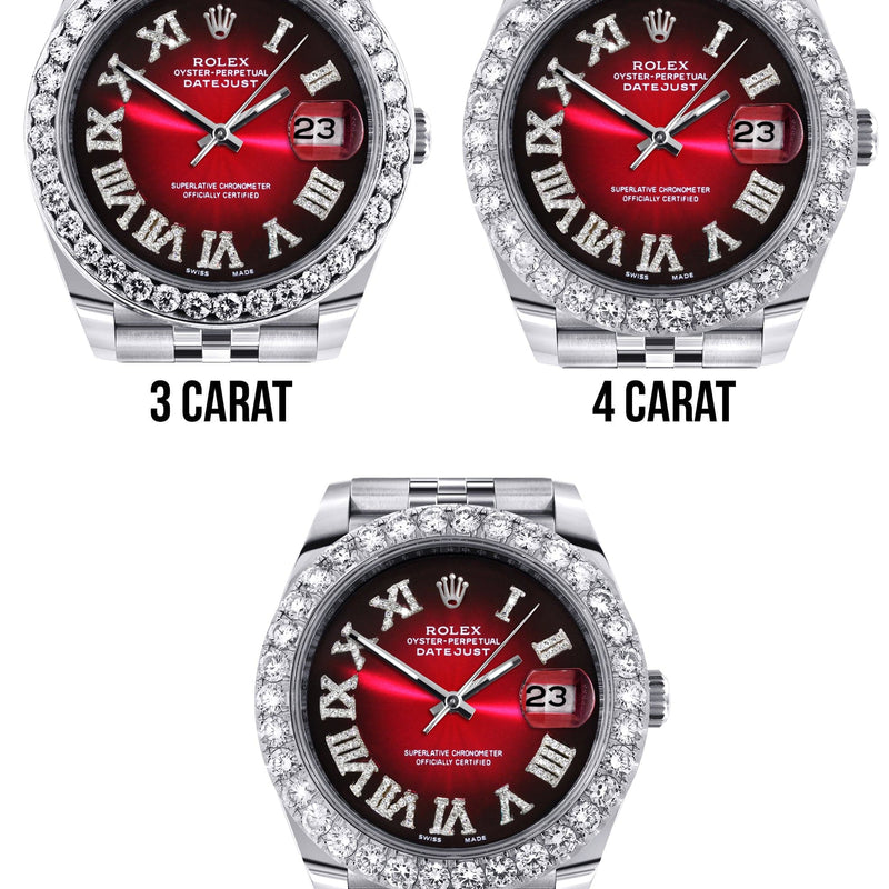 Rolex Datejust 41 Watch | 41 MM | Custom Red Black Roman Diamond Dial | Jubilee Band