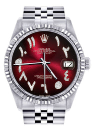 Mens Rolex Datejust Watch 16200 | Fluted Bezel | 36Mm | Red Black Arabic Dial | Jubilee Band