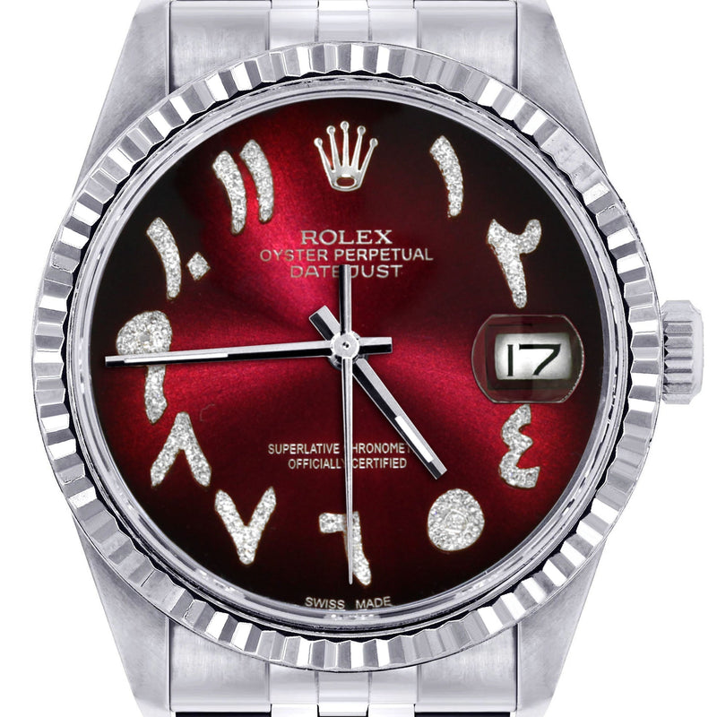 Womens Rolex Datejust Watch 16200  | 36Mm | Red Black Arabic Dial | Fluted Bezel | Jubilee Band