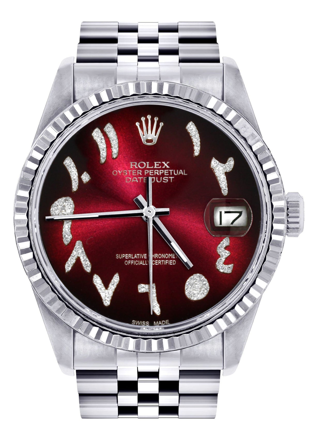 Womens Rolex Datejust Watch 16200  | 36Mm | Red Black Arabic Dial | Fluted Bezel | Jubilee Band