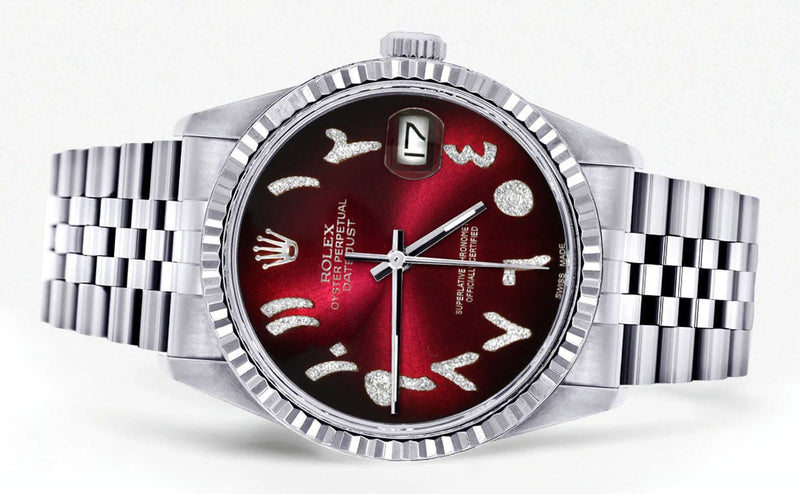 Mens Rolex Datejust Watch 16200 | Fluted Bezel | 36Mm | Red Black Arabic Dial | Jubilee Band