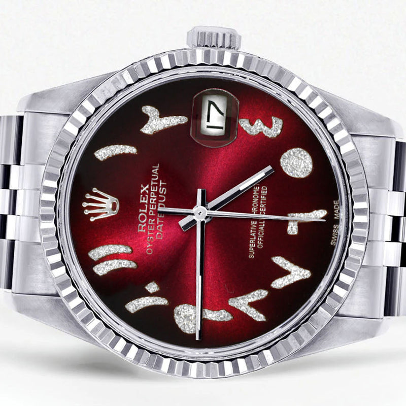 Womens Rolex Datejust Watch 16200  | 36Mm | Red Black Arabic Dial | Fluted Bezel | Jubilee Band