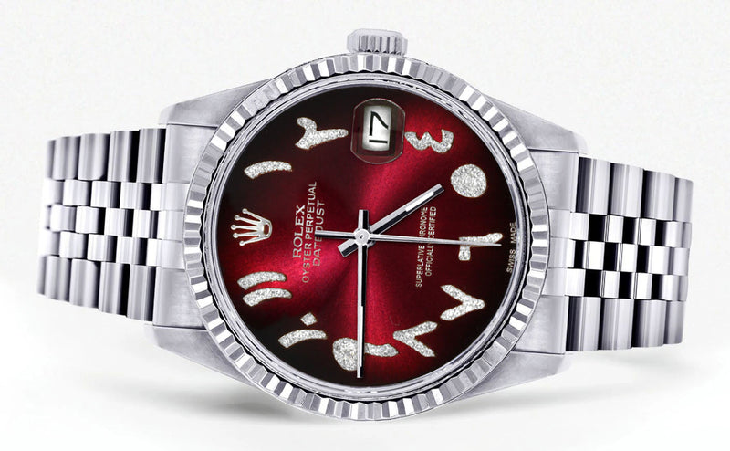 Womens Rolex Datejust Watch 16200  | 36Mm | Red Black Arabic Dial | Fluted Bezel | Jubilee Band