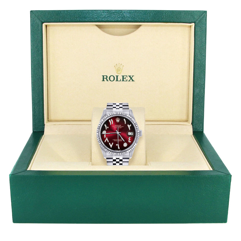 Womens Rolex Datejust Watch 16200  | 36Mm | Red Black Arabic Dial | Fluted Bezel | Jubilee Band