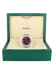 Womens Rolex Datejust Watch 16200  | 36Mm | Red Black Arabic Dial | Fluted Bezel | Jubilee Band
