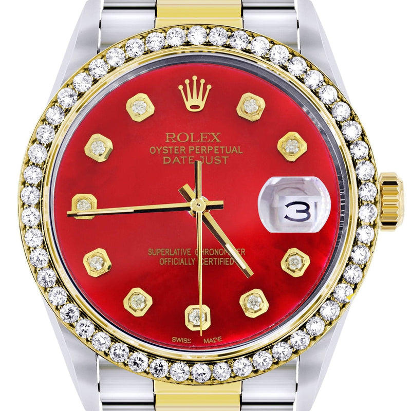 Gold & Steel Rolex Datejust Watch 16233 for Men | 36Mm | Diamond Red Mother Of Pearl Dial | Oyster Band