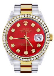Gold & Steel Rolex Datejust Watch 16233 for Men | 36Mm | Diamond Red Mother Of Pearl Dial | Oyster Band