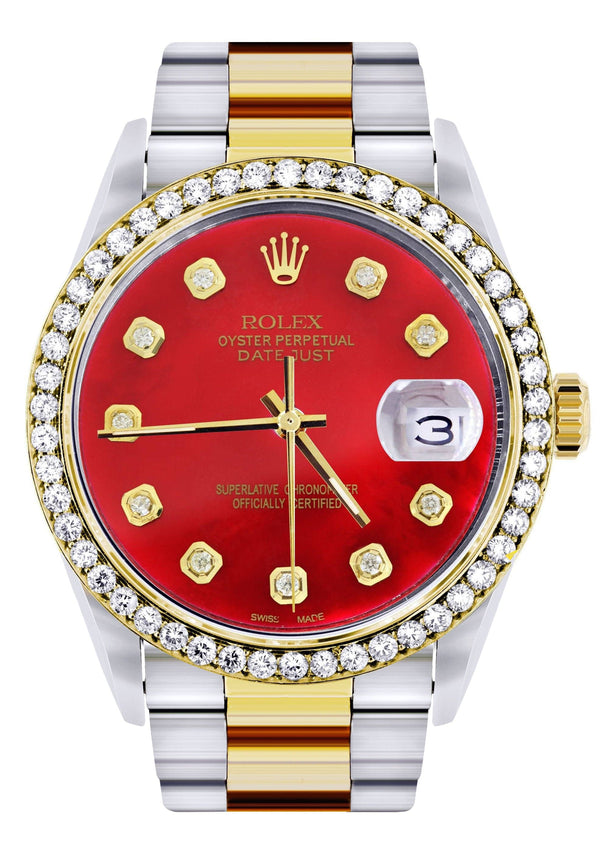 Gold & Steel Rolex Datejust Watch 16233 for Men | 36Mm | Diamond Red Mother Of Pearl Dial | Oyster Band