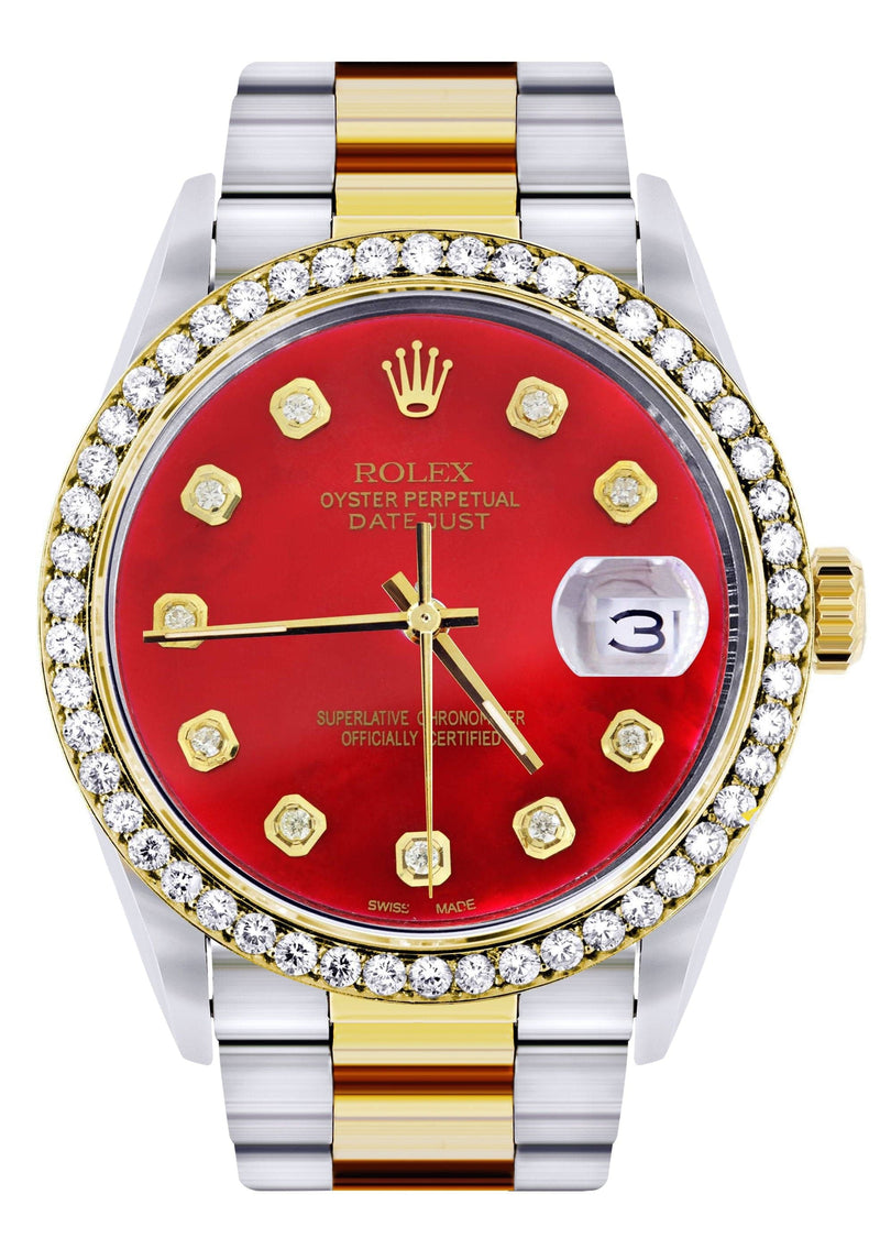 Gold & Steel Rolex Datejust Watch 16233 for Men | 36Mm | Diamond Red Mother Of Pearl Dial | Oyster Band