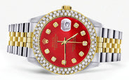Diamond Gold Rolex Watch For Men 16233 | 36Mm | Custom Red Dial | Two Row 4.25 Carat Bezel | Jubilee Band