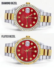 Gold & Steel Rolex Datejust Watch 16233 for Men | 36Mm | Diamond Red Mother Of Pearl Dial | Oyster Band