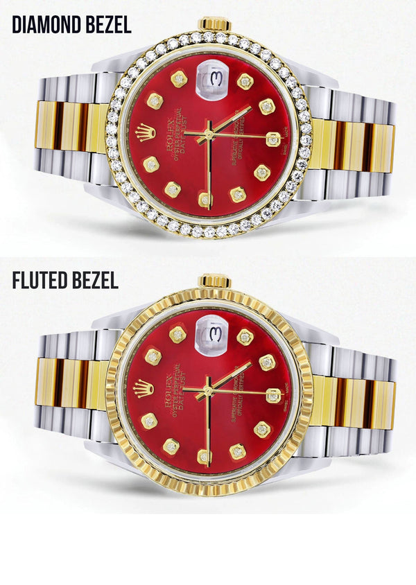 Gold & Steel Rolex Datejust Watch 16233 for Men | 36Mm | Diamond Red Mother Of Pearl Dial | Oyster Band
