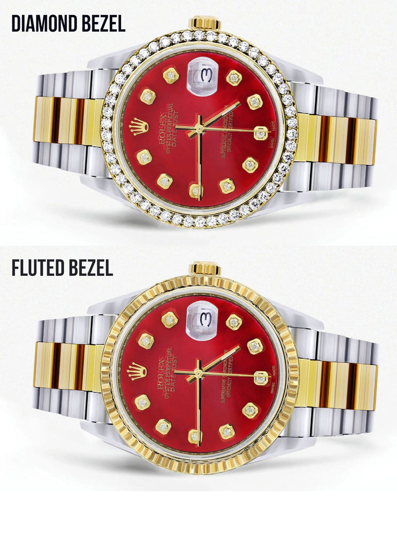 Gold & Steel Rolex Datejust Watch 16233 for Men | 36Mm | Diamond Red Mother Of Pearl Dial | Oyster Band
