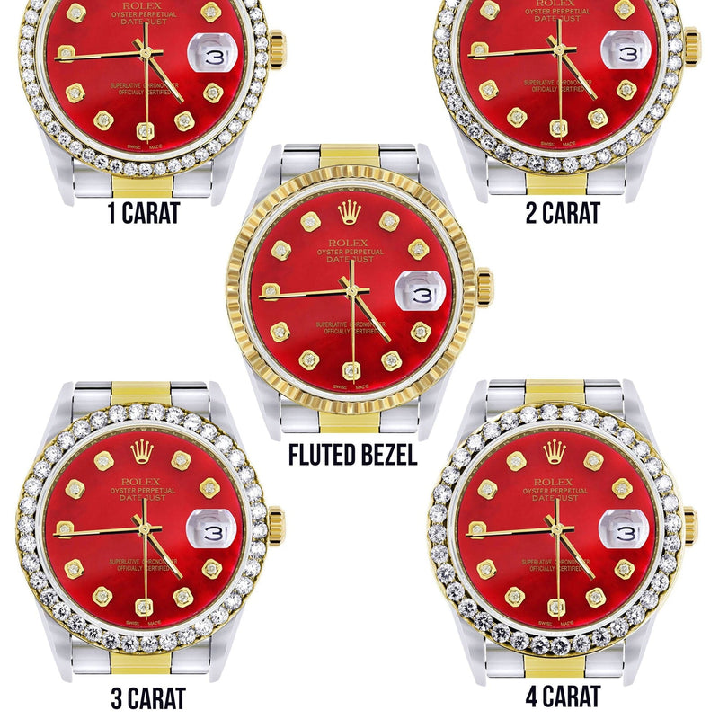 Gold & Steel Rolex Datejust Watch 16233 for Men | 36Mm | Diamond Red Mother Of Pearl Dial | Oyster Band