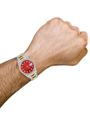 Gold & Steel Rolex Datejust Watch 16233 for Men | 36Mm | Diamond Red Mother Of Pearl Dial | Oyster Band