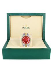 Diamond Gold Rolex Watch For Women 16233 | 36Mm | Custom Red Dial | Two Row 4.25 Carat Bezel | Jubilee Band
