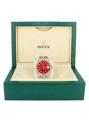 Diamond Gold Rolex Watch For Men 16233 | 36Mm | Custom Red Dial | Two Row 4.25 Carat Bezel | Jubilee Band