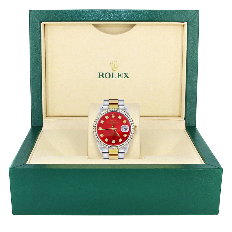 Gold & Steel Rolex Datejust Watch 16233 for Men | 36Mm | Diamond Red Mother Of Pearl Dial | Oyster Band
