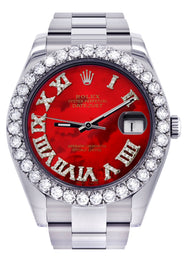 Rolex Datejust II Watch | 41 MM | Custom Red Pearl Roman Dial | Oyster Band