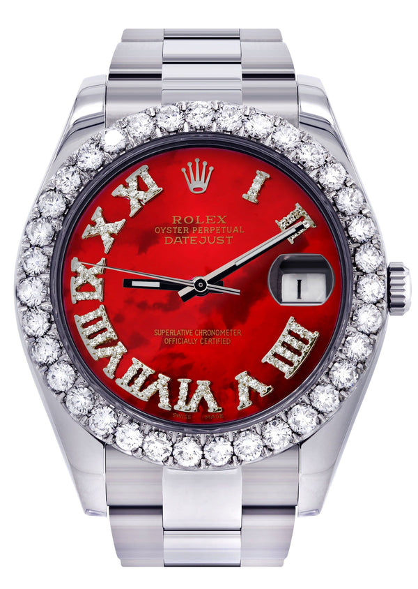 Rolex Datejust II Watch | 41 MM | Custom Red Pearl Roman Dial | Oyster Band