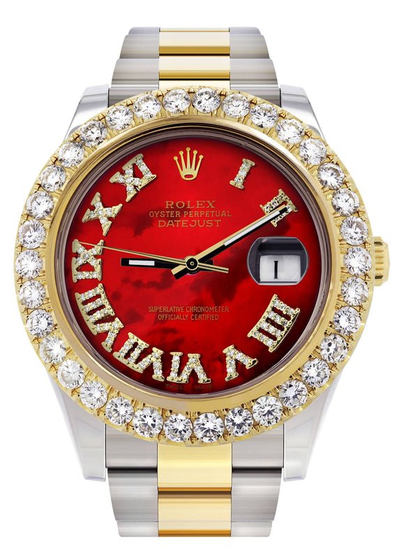 Rolex Datejust II Watch | 41 MM | 18K Yellow Gold & Stainless Steel | Custom Red Pearl Roman Dial | Oyster Band