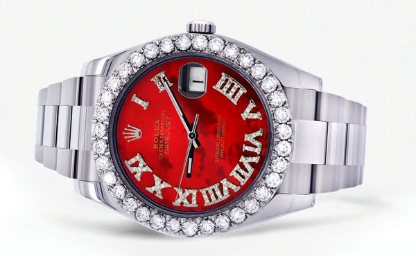 Rolex Datejust II Watch | 41 MM | Custom Red Pearl Roman Dial | Oyster Band
