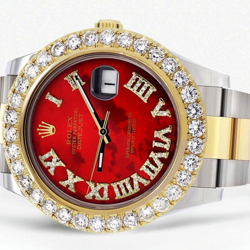 Rolex Datejust II Watch | 41 MM | 18K Yellow Gold & Stainless Steel | Custom Red Pearl Roman Dial | Oyster Band