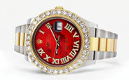 Rolex Datejust II Watch | 41 MM | 18K Yellow Gold & Stainless Steel | Custom Red Pearl Roman Dial | Oyster Band