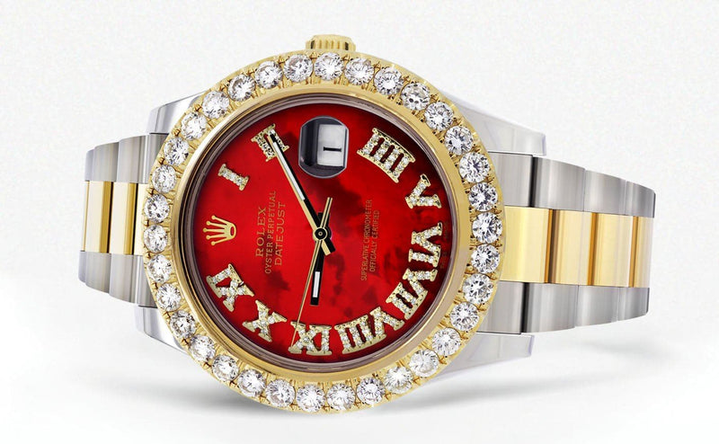 Rolex Datejust II Watch | 41 MM | 18K Yellow Gold & Stainless Steel | Custom Red Pearl Roman Dial | Oyster Band