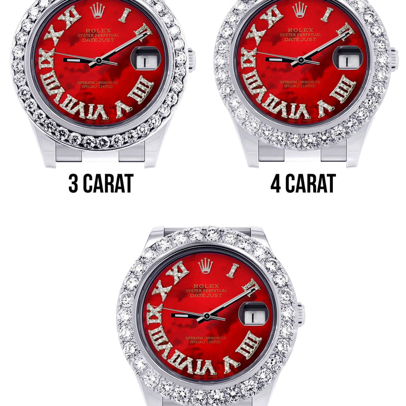 Rolex Datejust II Watch | 41 MM | Custom Red Pearl Roman Dial | Oyster Band