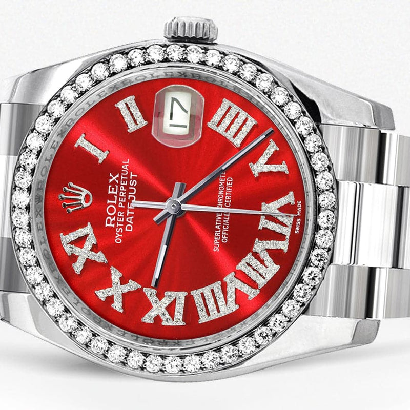 116200 | Rolex Datejust Watch | 36Mm | Red Roman Dial | Oyster Band